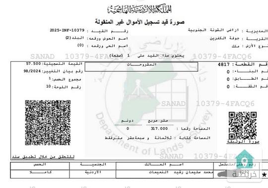 أرض للبيع جوفة الكفرين البحر الميت
