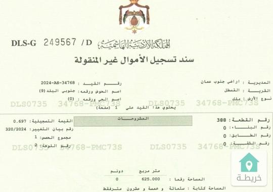 أرض استثمارية في القسطل مساحة ٦٢٥ تنظيم سكن ج