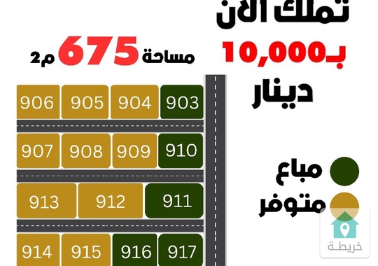 ارض للبيع مساحة 675 متر قوشان مستقل واصل خدمات بسعر ١٠ الاف دينار .