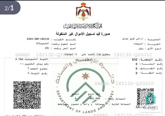 ارض للبيع في عمان البيضا حوض العبوس مساحة 451m من المالك مباشرة بسعر مغري جدا 18 الف