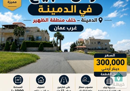 أرض للبيع ١٠٠٠متر سكن ب خاص الدمينة خلف منطقة الظهير ٣٠٠ ألف القطعة 